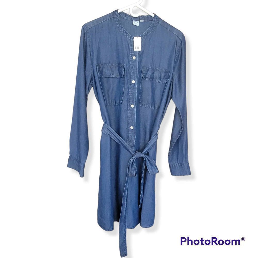 GAP Chambray Long Sleeve Shirt Dress Dark Indigo Large NWT